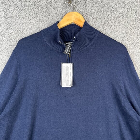 Nordstrom Sweater Mens XL Navy Tech Smart Merino Wool Blend Thermolite 1/4 Zip - Picture 2 of 15
